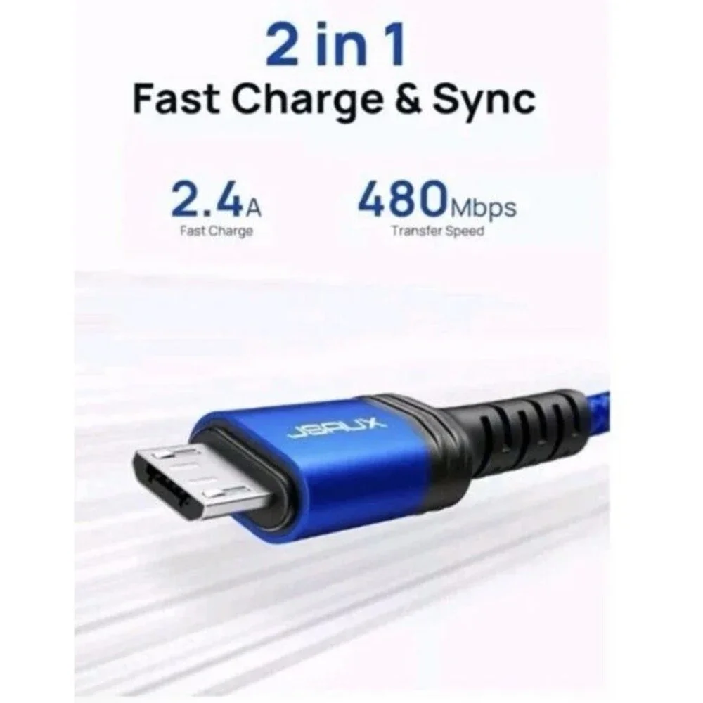 JSAUX 2 Pack Micro USB to USB-A Braided blue Cables CC0023 6.6 FT Each